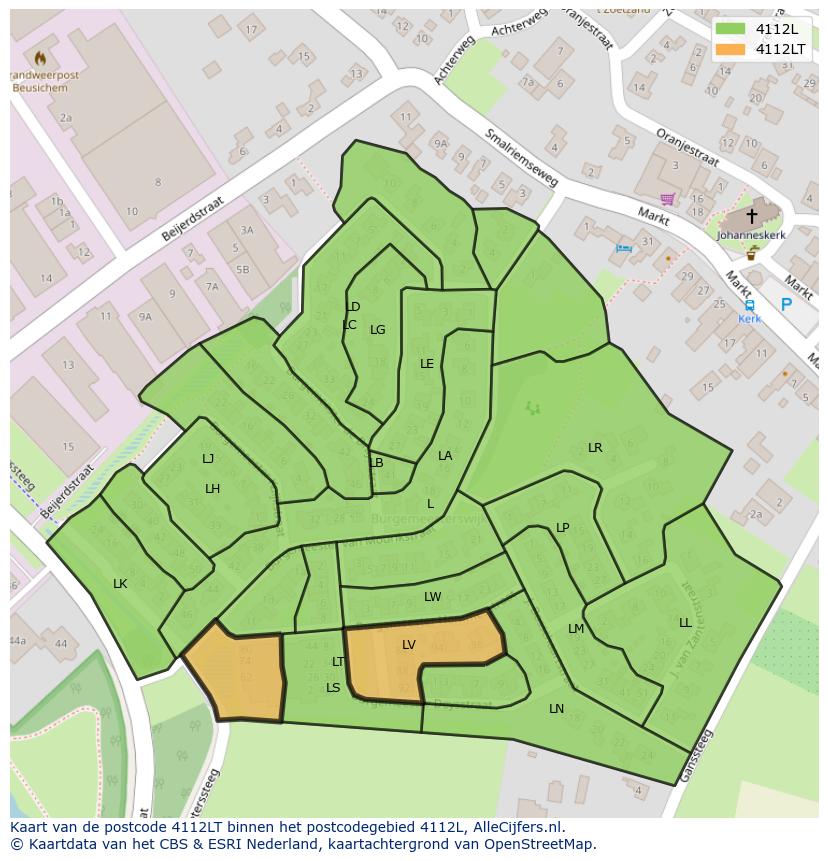 Afbeelding van het postcodegebied 4112 LT op de kaart.