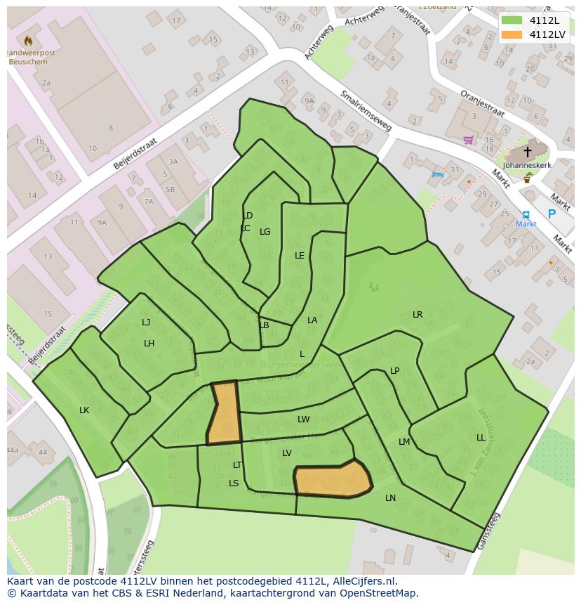 Afbeelding van het postcodegebied 4112 LV op de kaart.