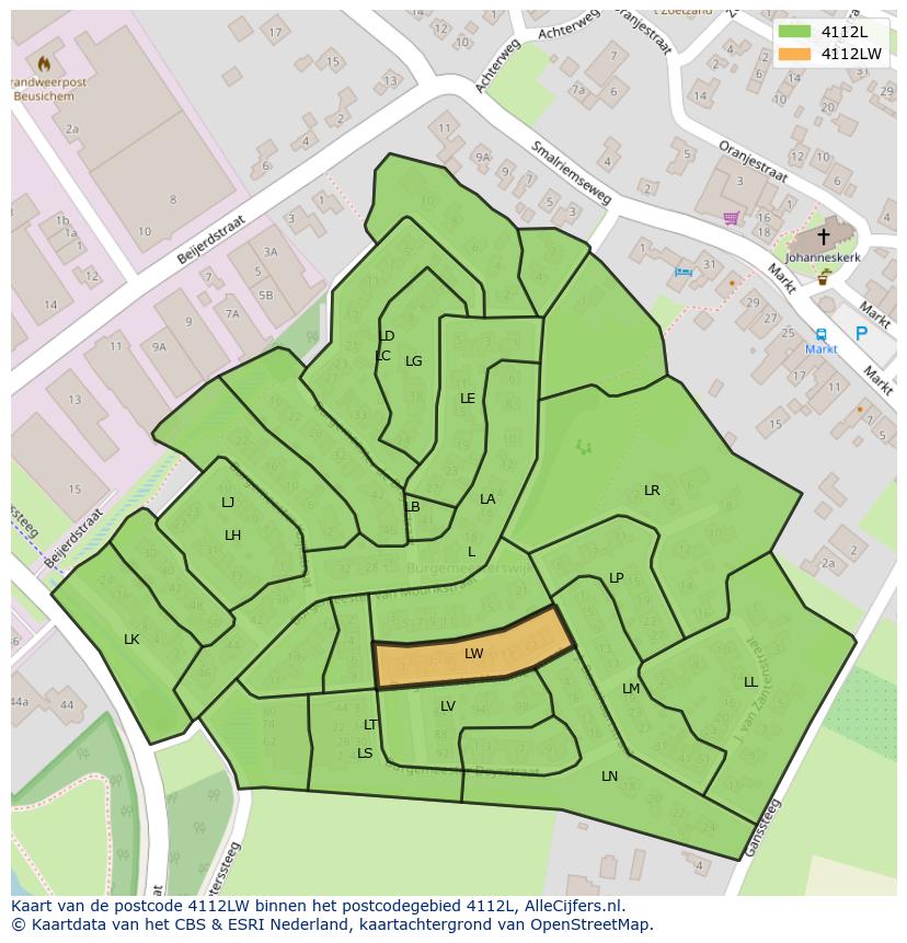 Afbeelding van het postcodegebied 4112 LW op de kaart.