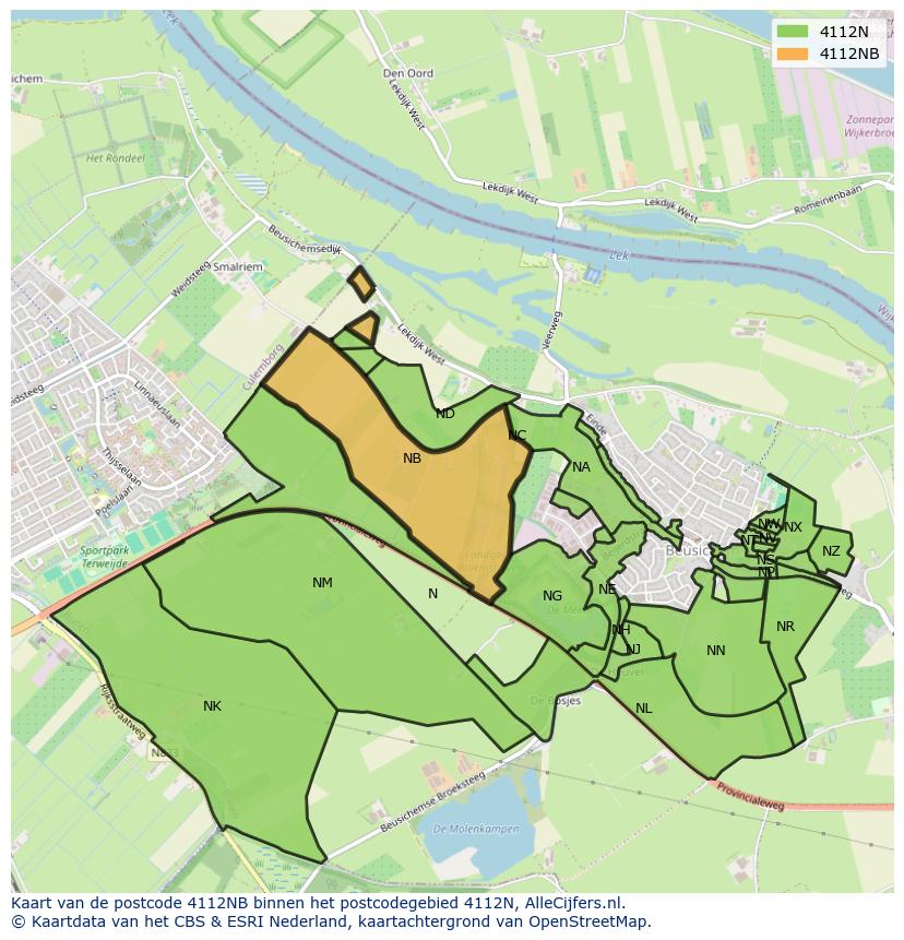 Afbeelding van het postcodegebied 4112 NB op de kaart.