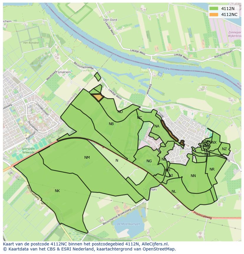 Afbeelding van het postcodegebied 4112 NC op de kaart.