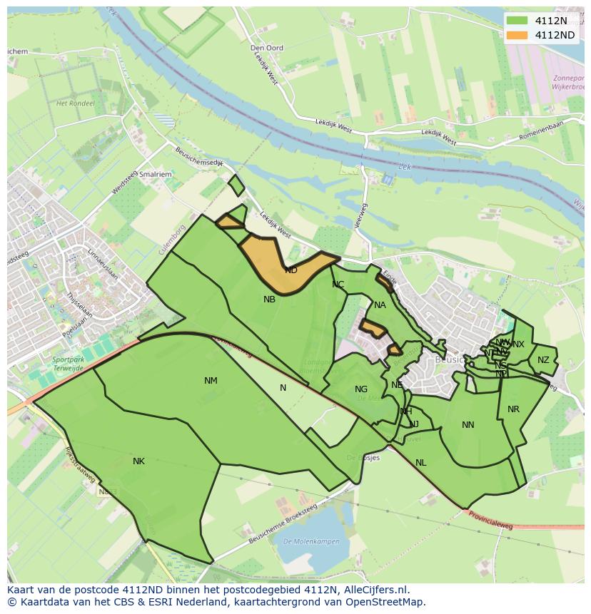 Afbeelding van het postcodegebied 4112 ND op de kaart.