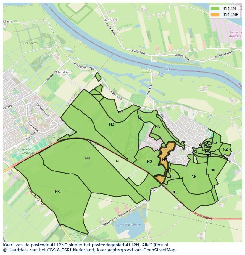 Afbeelding van het postcodegebied 4112 NE op de kaart.