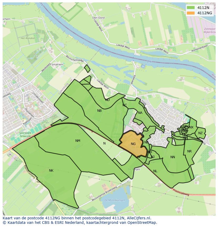 Afbeelding van het postcodegebied 4112 NG op de kaart.