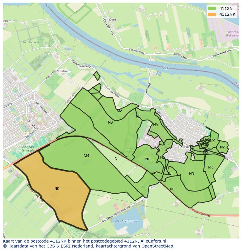 Afbeelding van het postcodegebied 4112 NK op de kaart.