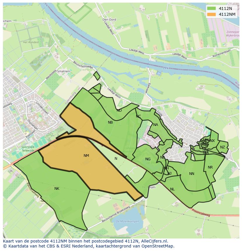 Afbeelding van het postcodegebied 4112 NM op de kaart.
