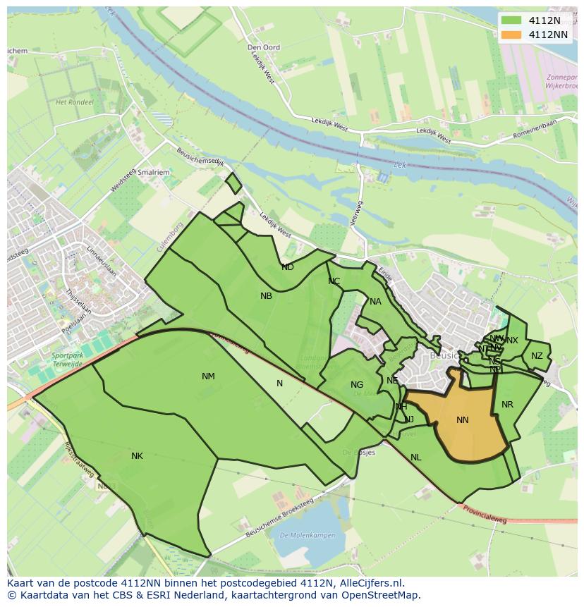 Afbeelding van het postcodegebied 4112 NN op de kaart.