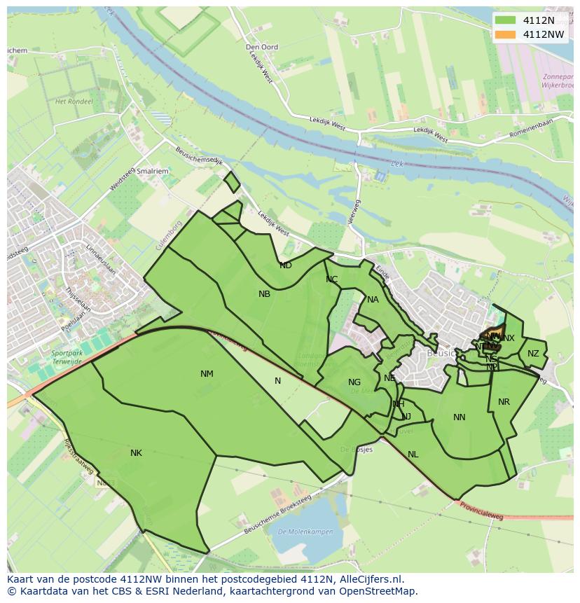 Afbeelding van het postcodegebied 4112 NW op de kaart.