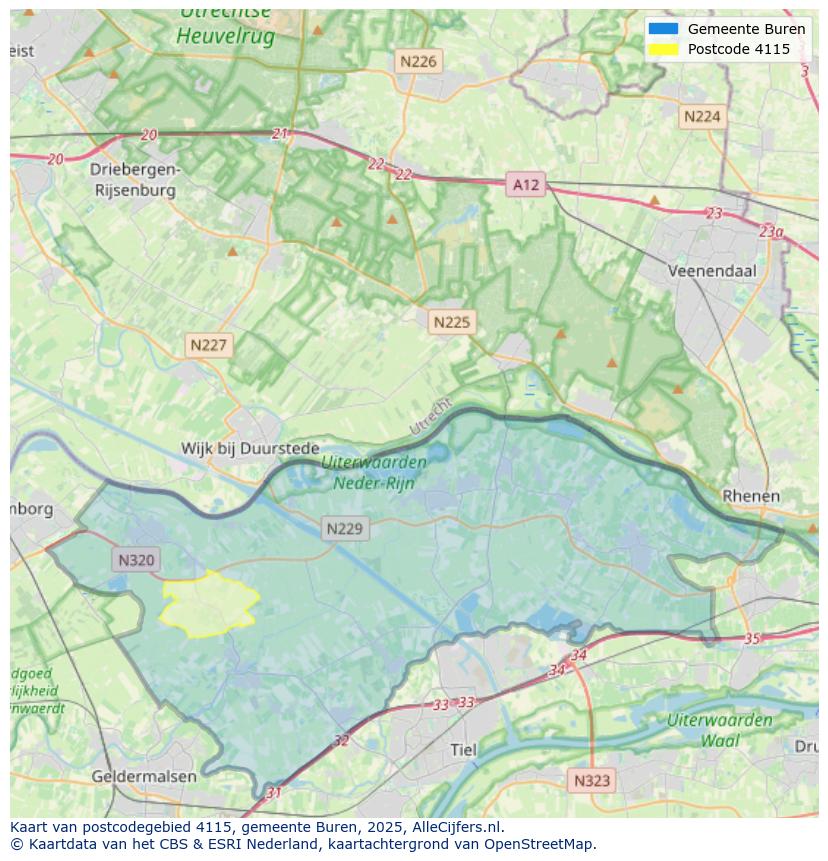 Afbeelding van het postcodegebied 4115 op de kaart.