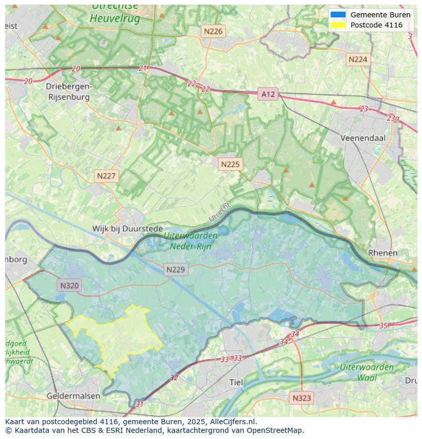 Afbeelding van het postcodegebied 4116 op de kaart.
