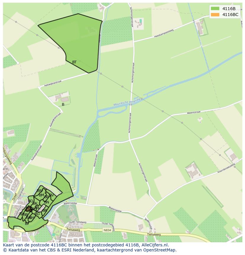 Afbeelding van het postcodegebied 4116 BC op de kaart.