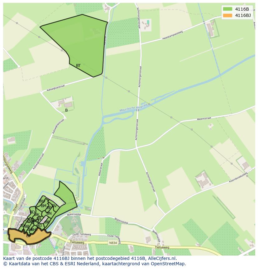 Afbeelding van het postcodegebied 4116 BJ op de kaart.