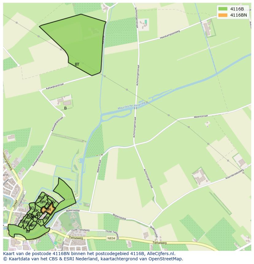 Afbeelding van het postcodegebied 4116 BN op de kaart.