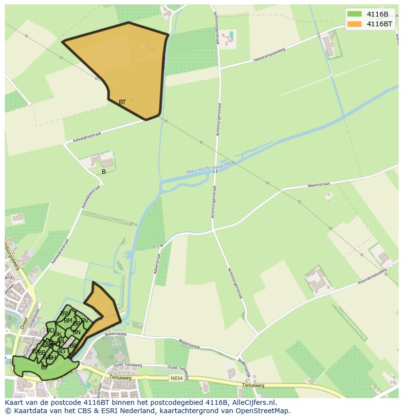 Afbeelding van het postcodegebied 4116 BT op de kaart.