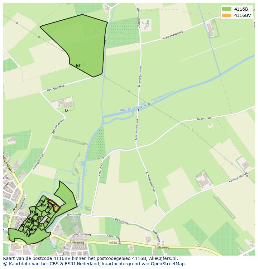 Afbeelding van het postcodegebied 4116 BV op de kaart.