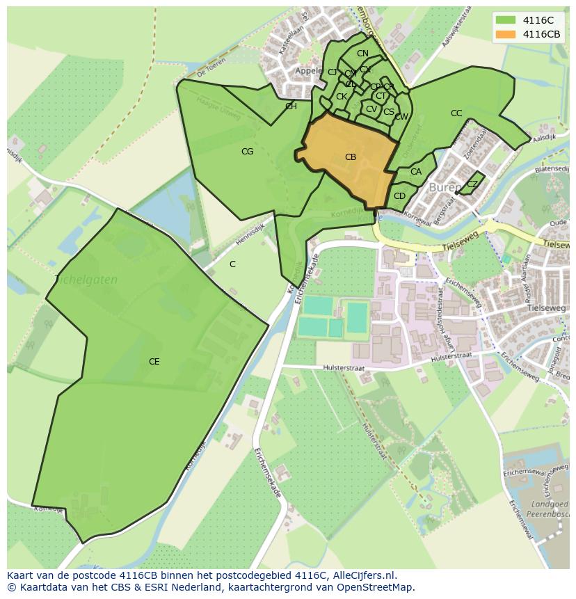 Afbeelding van het postcodegebied 4116 CB op de kaart.
