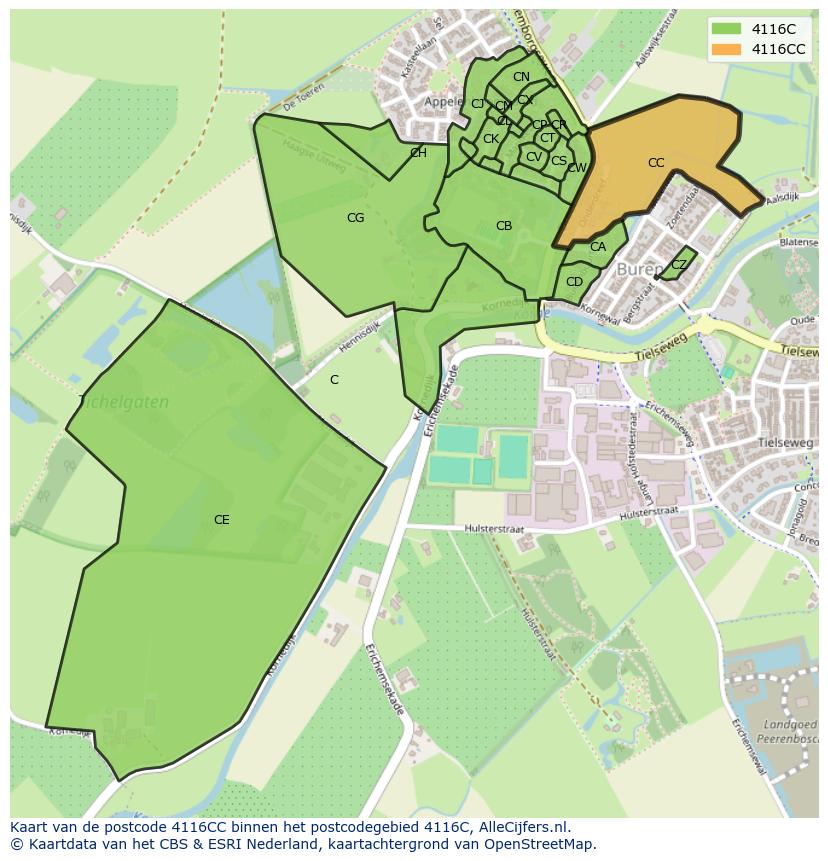 Afbeelding van het postcodegebied 4116 CC op de kaart.