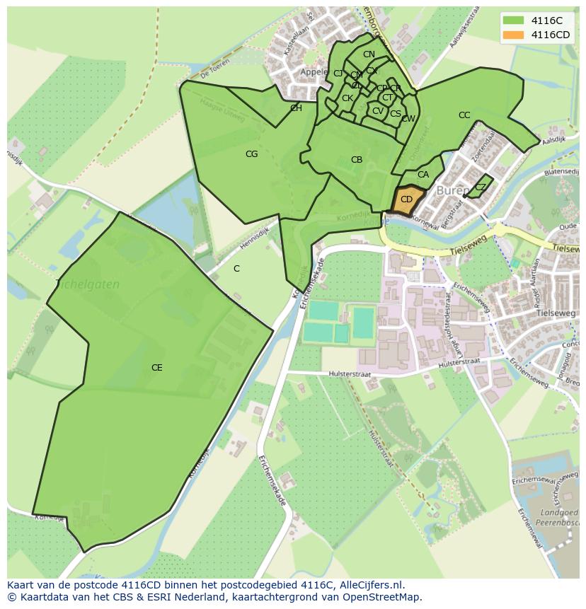 Afbeelding van het postcodegebied 4116 CD op de kaart.