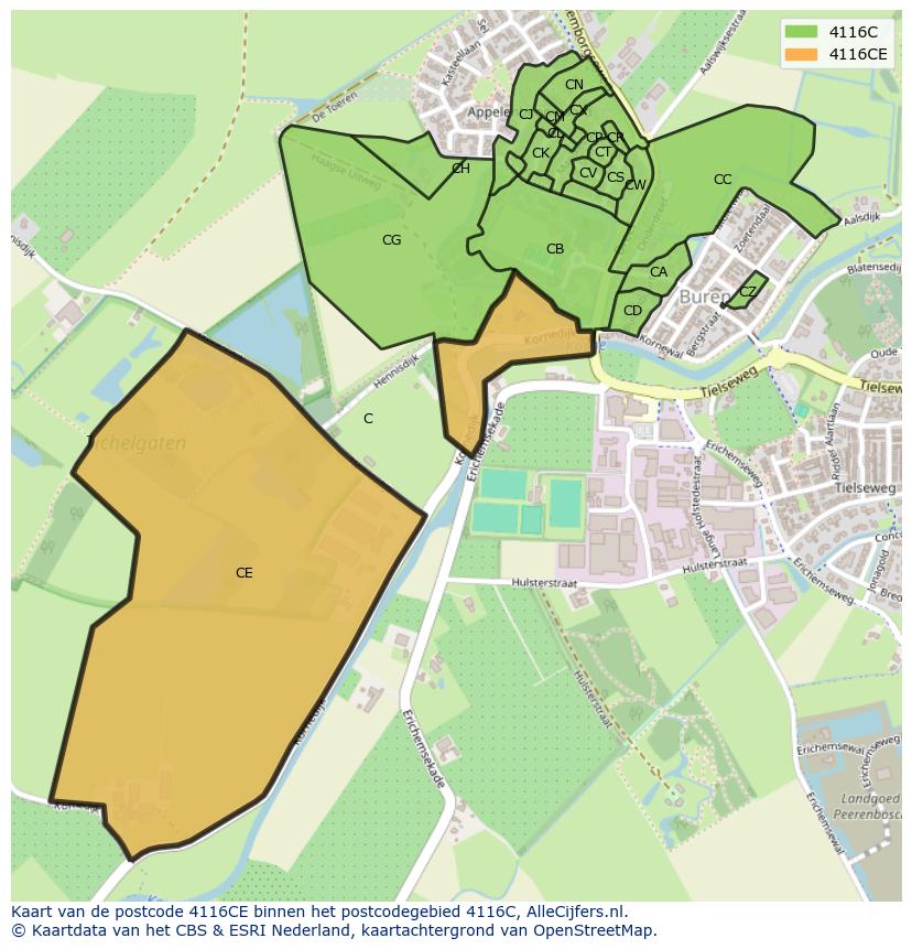 Afbeelding van het postcodegebied 4116 CE op de kaart.