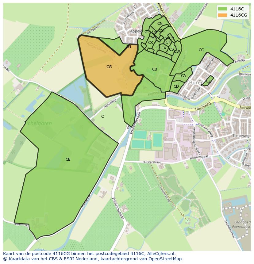 Afbeelding van het postcodegebied 4116 CG op de kaart.