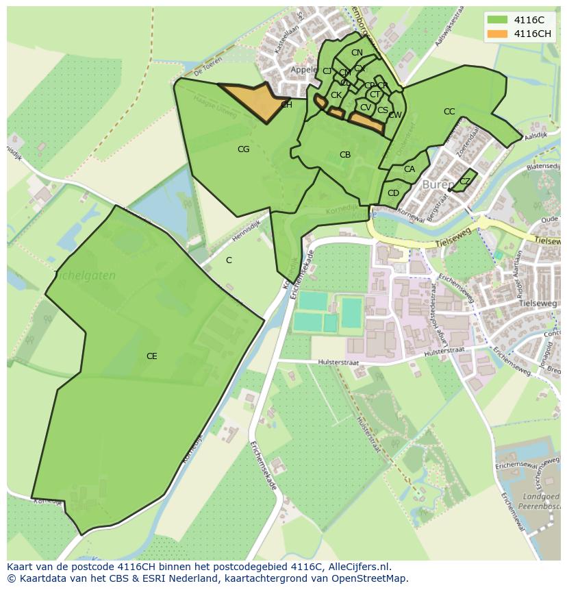 Afbeelding van het postcodegebied 4116 CH op de kaart.