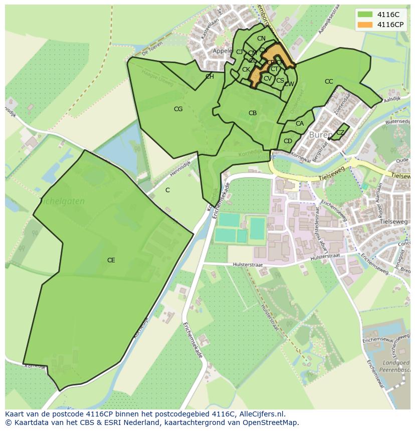Afbeelding van het postcodegebied 4116 CP op de kaart.