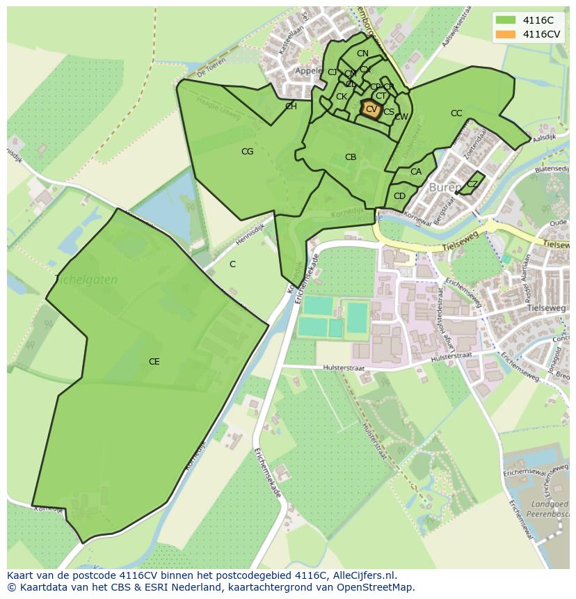 Afbeelding van het postcodegebied 4116 CV op de kaart.