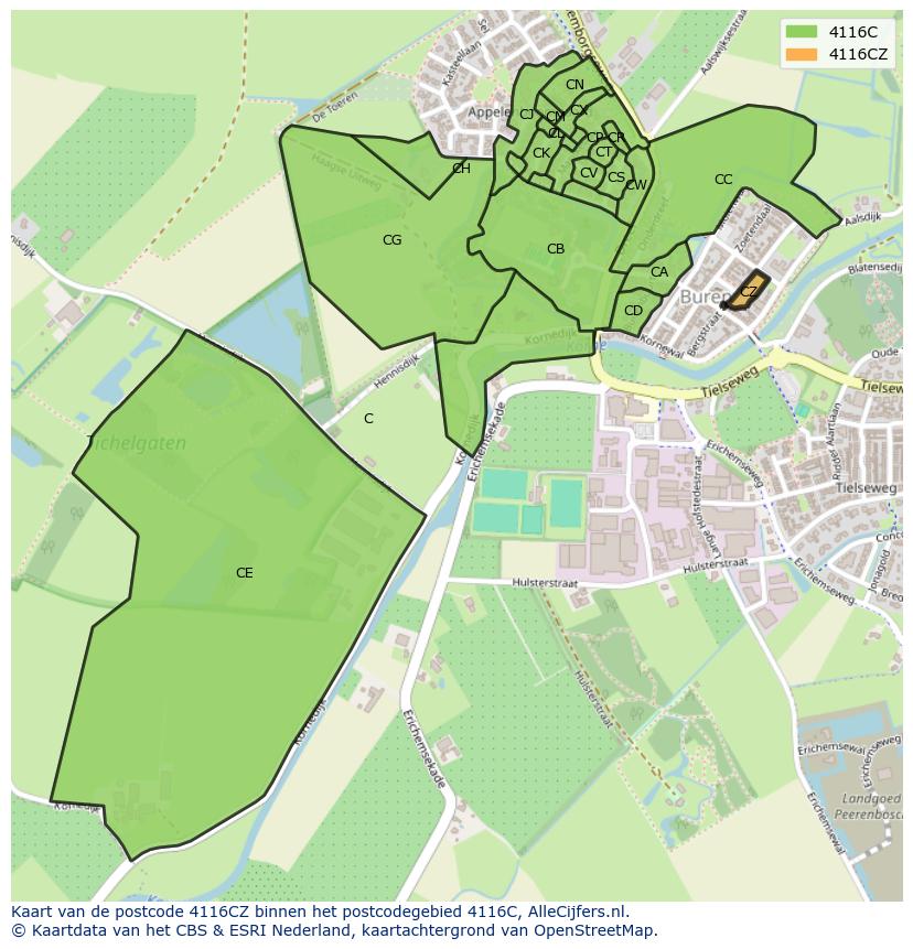 Afbeelding van het postcodegebied 4116 CZ op de kaart.