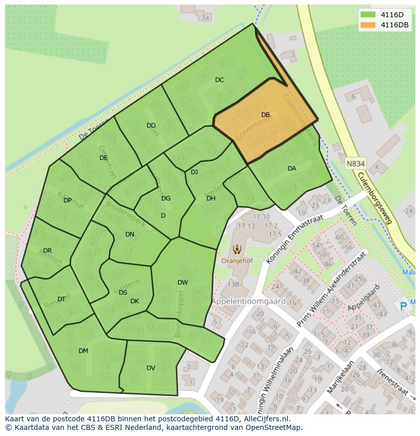 Afbeelding van het postcodegebied 4116 DB op de kaart.