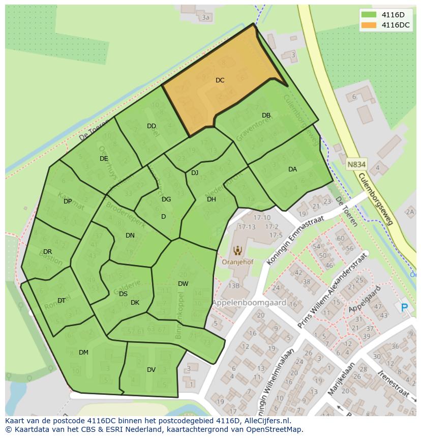 Afbeelding van het postcodegebied 4116 DC op de kaart.