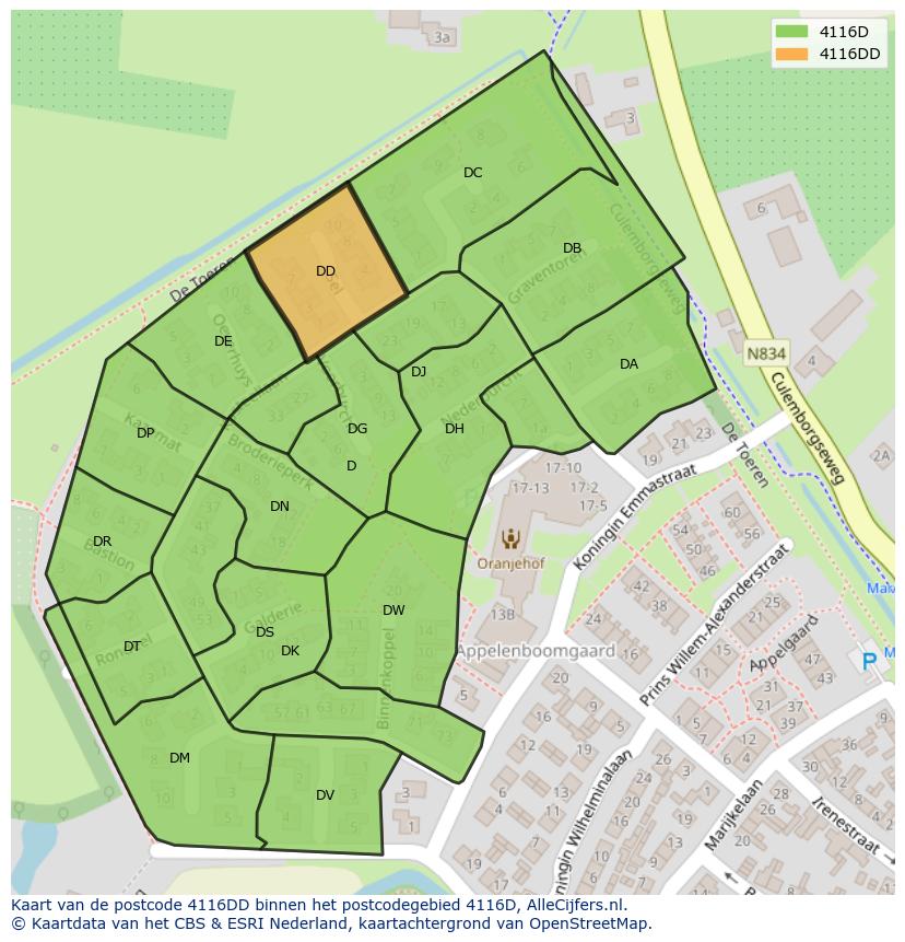 Afbeelding van het postcodegebied 4116 DD op de kaart.