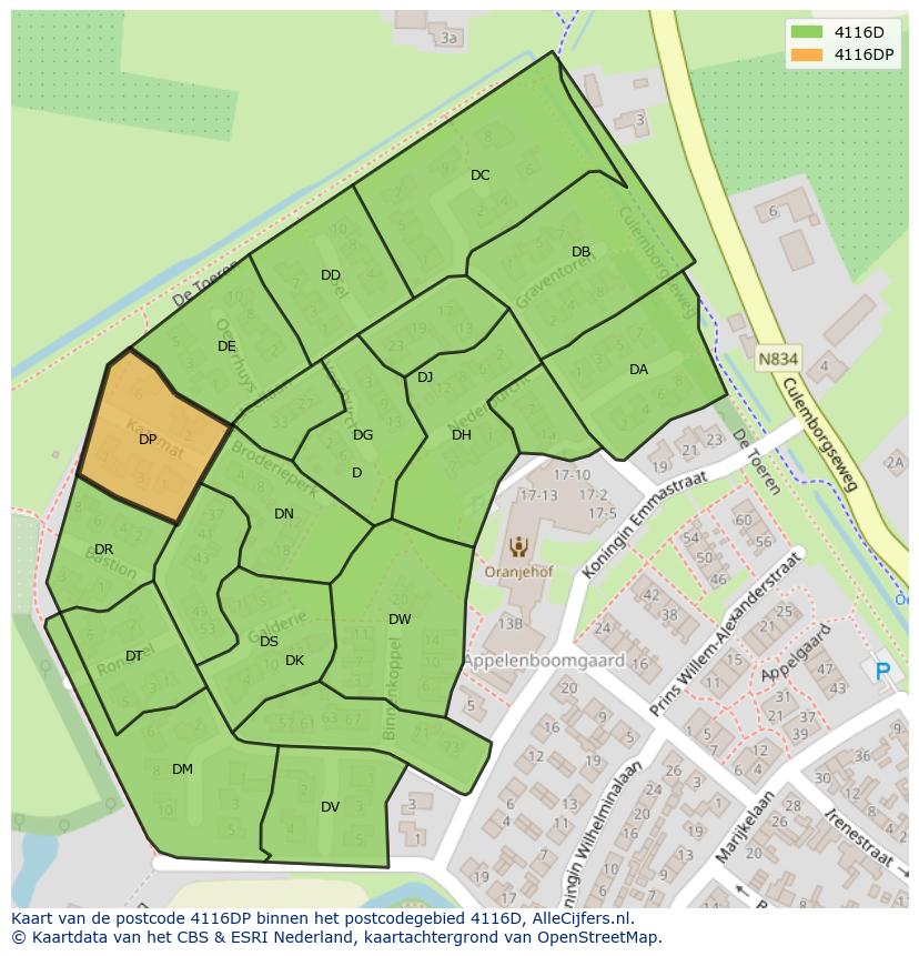 Afbeelding van het postcodegebied 4116 DP op de kaart.