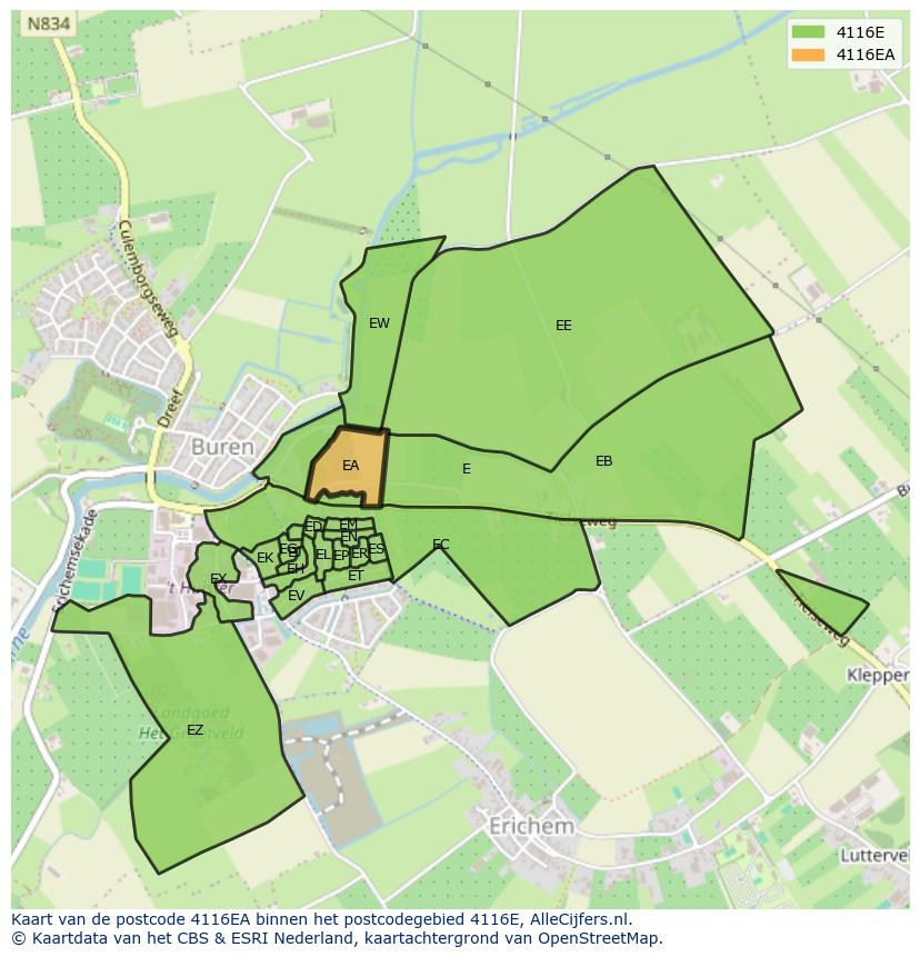 Afbeelding van het postcodegebied 4116 EA op de kaart.