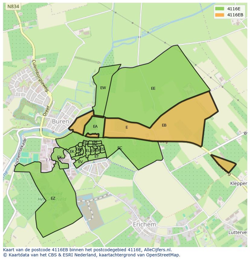 Afbeelding van het postcodegebied 4116 EB op de kaart.