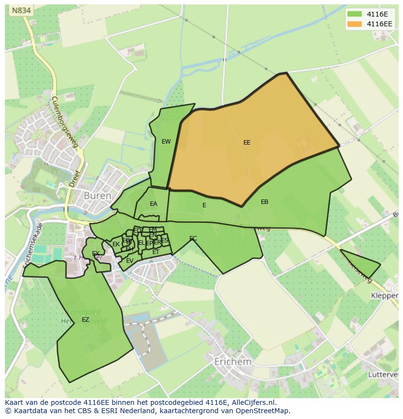 Afbeelding van het postcodegebied 4116 EE op de kaart.