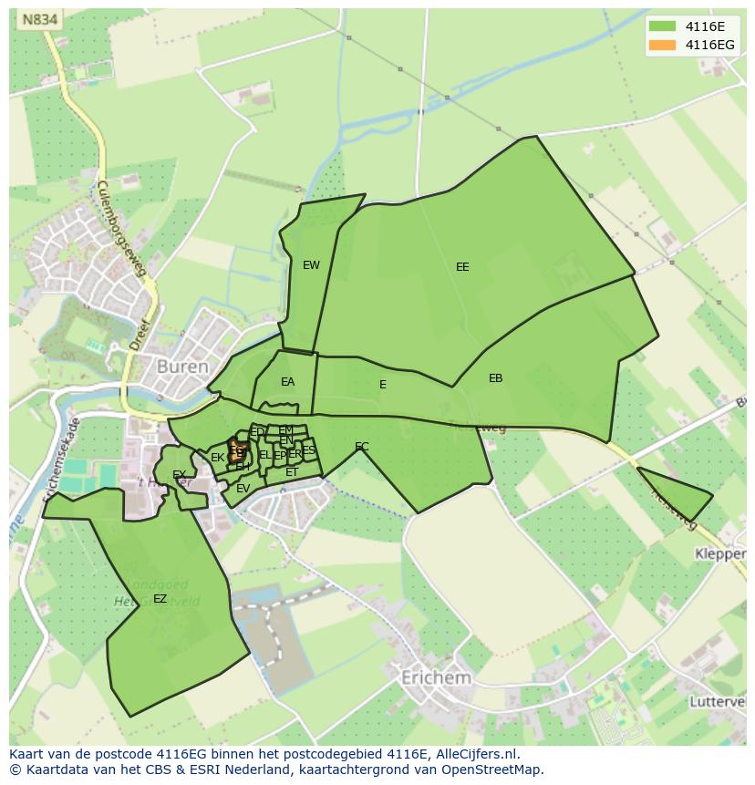 Afbeelding van het postcodegebied 4116 EG op de kaart.
