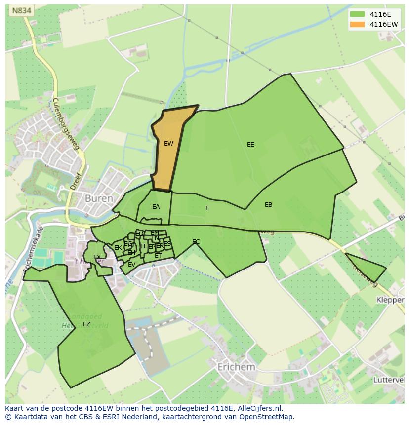 Afbeelding van het postcodegebied 4116 EW op de kaart.