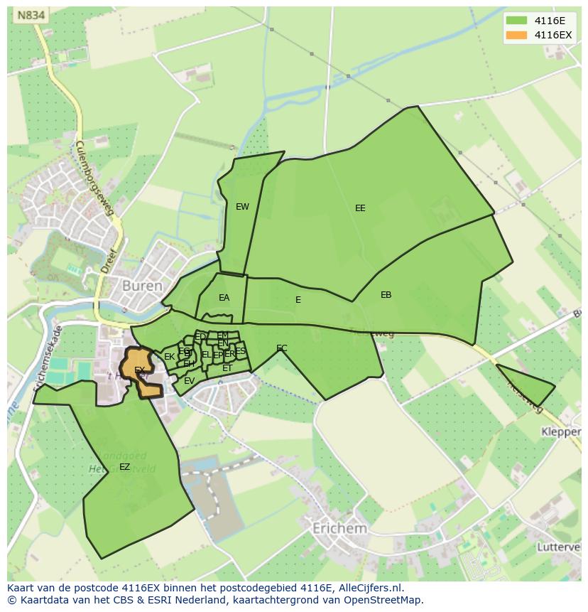 Afbeelding van het postcodegebied 4116 EX op de kaart.