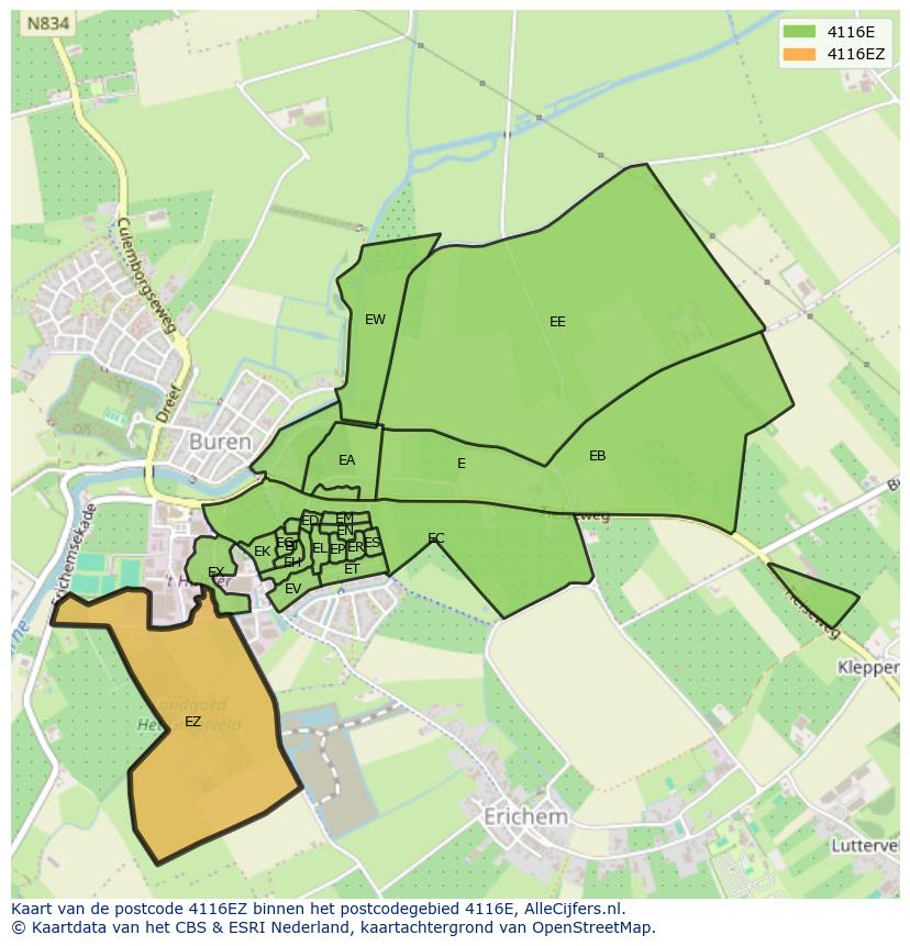 Afbeelding van het postcodegebied 4116 EZ op de kaart.