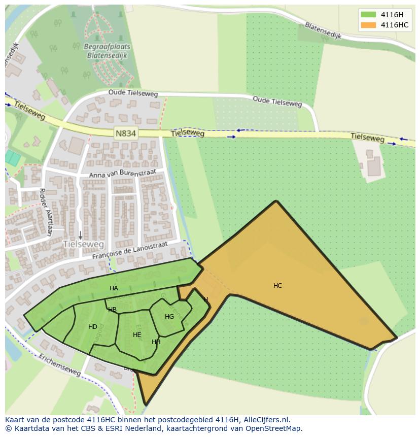 Afbeelding van het postcodegebied 4116 HC op de kaart.