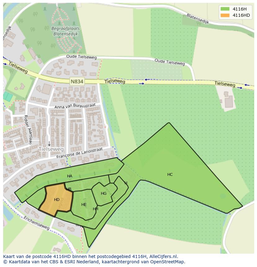 Afbeelding van het postcodegebied 4116 HD op de kaart.