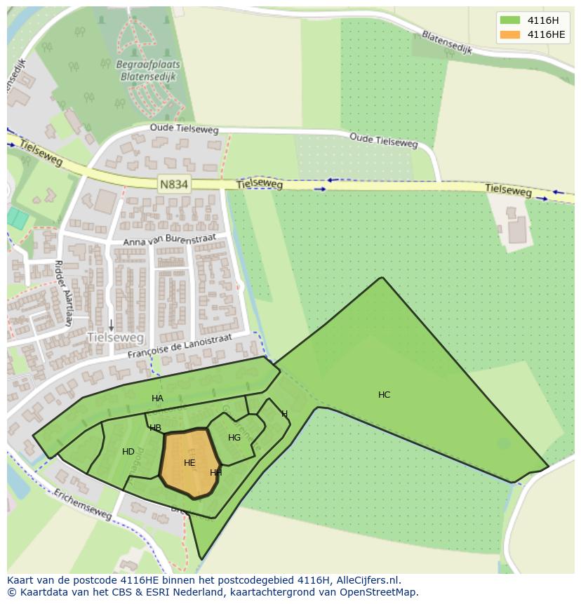 Afbeelding van het postcodegebied 4116 HE op de kaart.