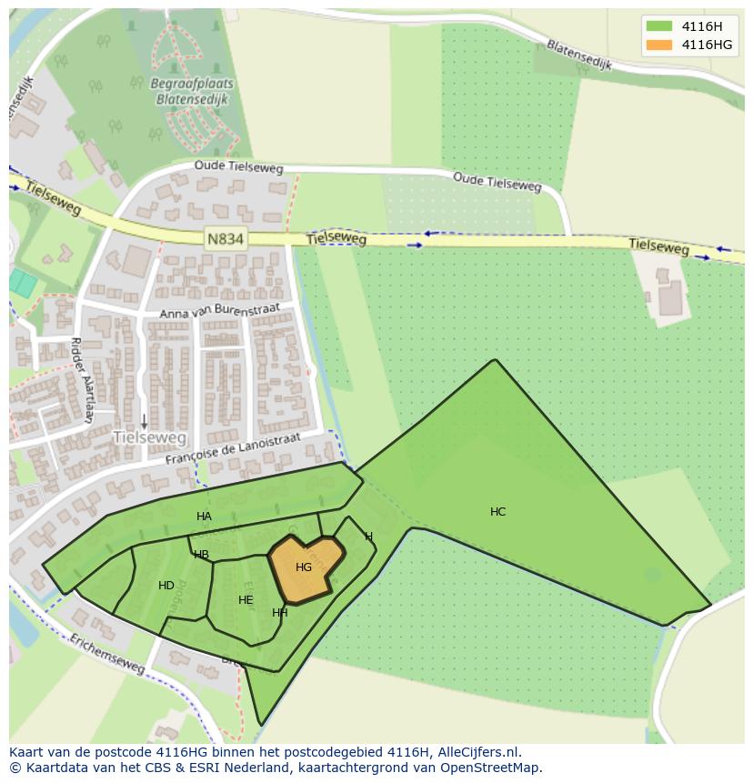 Afbeelding van het postcodegebied 4116 HG op de kaart.