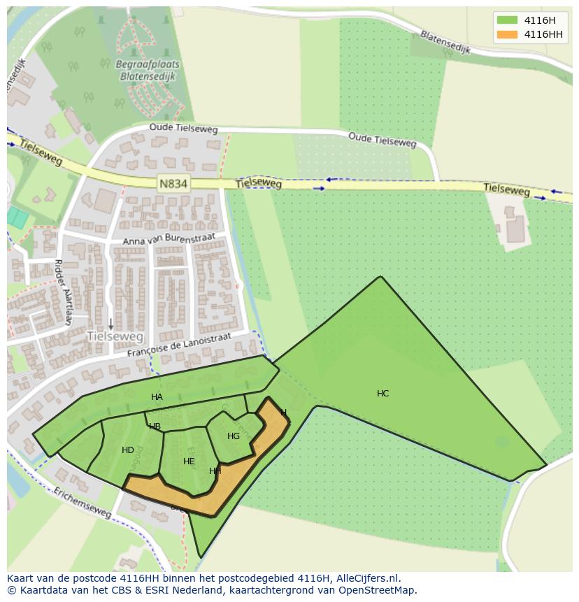 Afbeelding van het postcodegebied 4116 HH op de kaart.