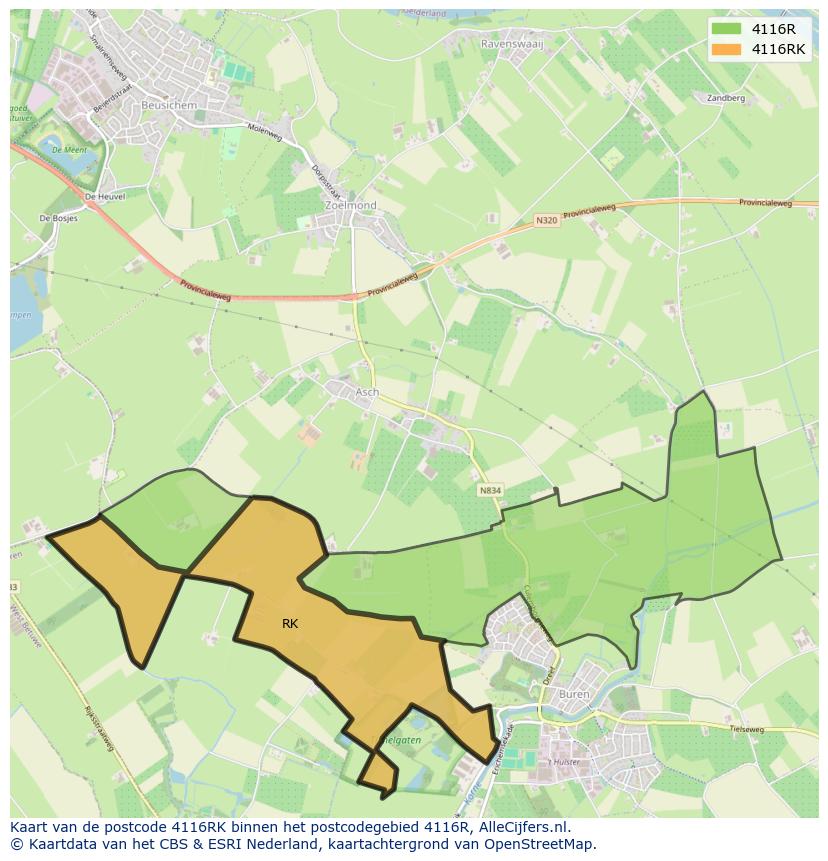 Afbeelding van het postcodegebied 4116 RK op de kaart.