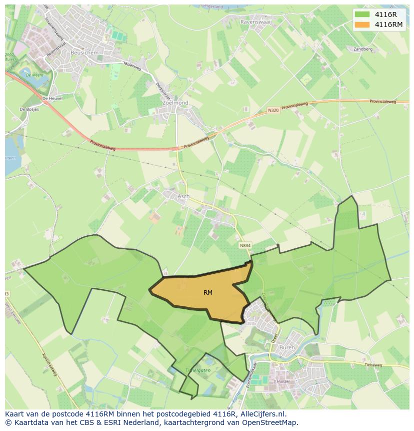 Afbeelding van het postcodegebied 4116 RM op de kaart.
