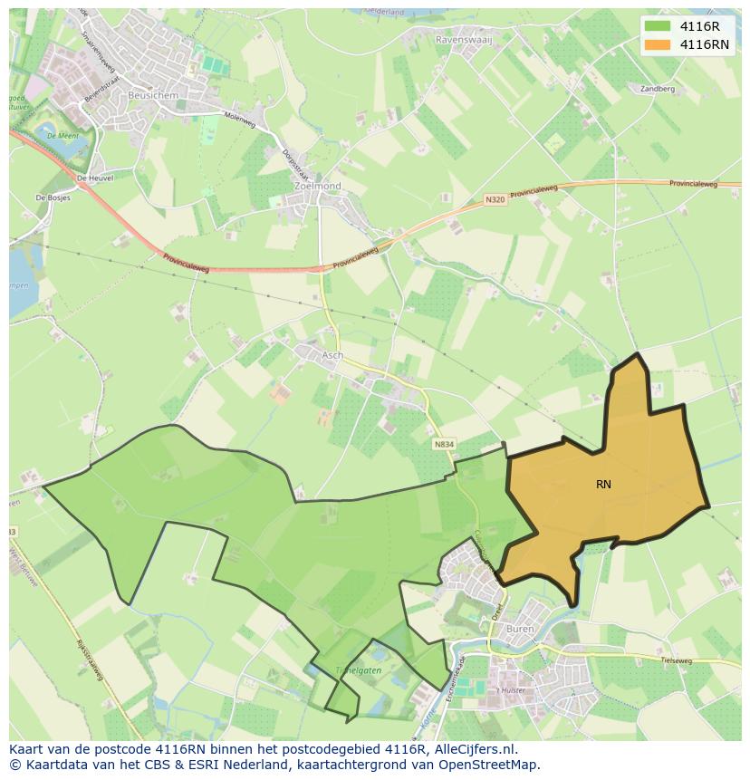 Afbeelding van het postcodegebied 4116 RN op de kaart.