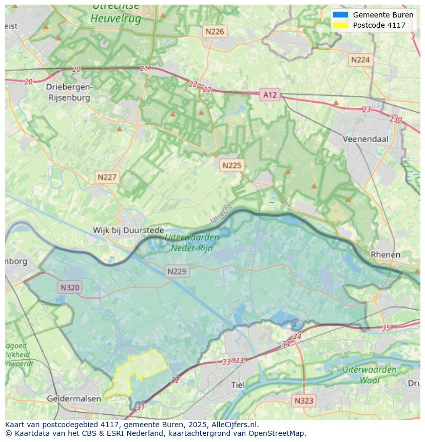 Afbeelding van het postcodegebied 4117 op de kaart.