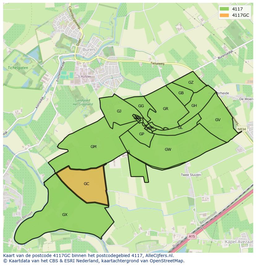 Afbeelding van het postcodegebied 4117 GC op de kaart.