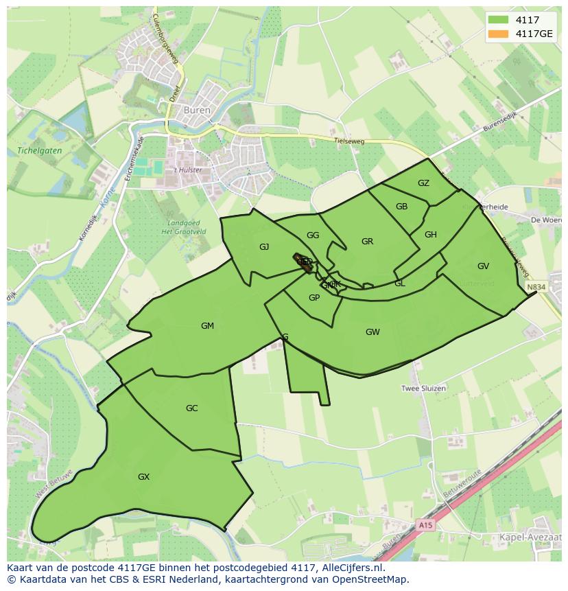 Afbeelding van het postcodegebied 4117 GE op de kaart.